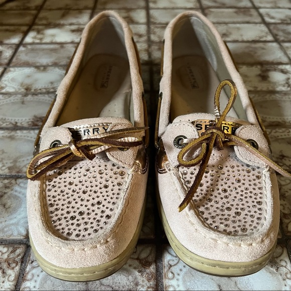 SPERRY Blush & Rose Gold Suede Topsiders w Rhinestone Accents Size 8 - Picture 4 of 10
